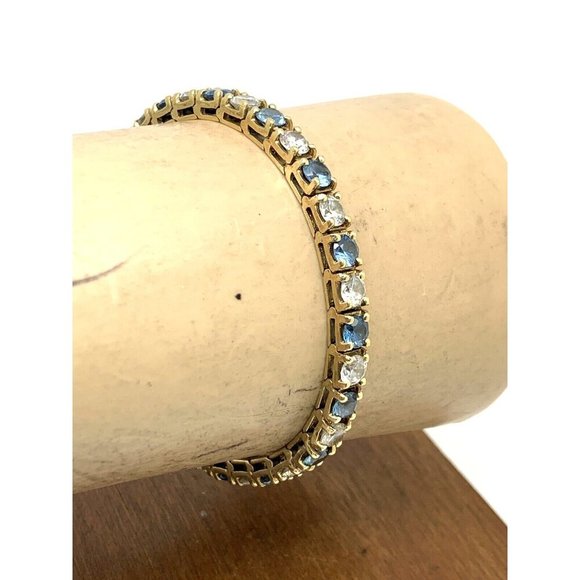 14k Yellow Gold Tennis Bracelet 13CTW Blue & White Cubic Zirconia 7'' inches - Picture 10 of 13